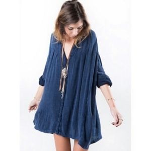 Free People "Spin Me" boho oversized button up tunic shirt dress